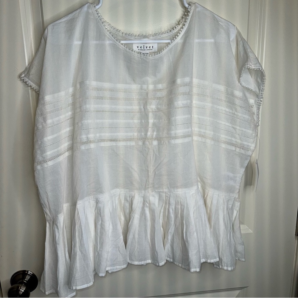 NEW Anthropologie Velvet by Graham and Spencer Madi Top WHITE Peplum Cotton - Picture 7 of 16